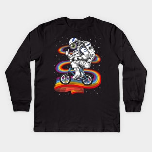 Psychedelic Astronaut Riding Bike Kids Long Sleeve T-Shirt